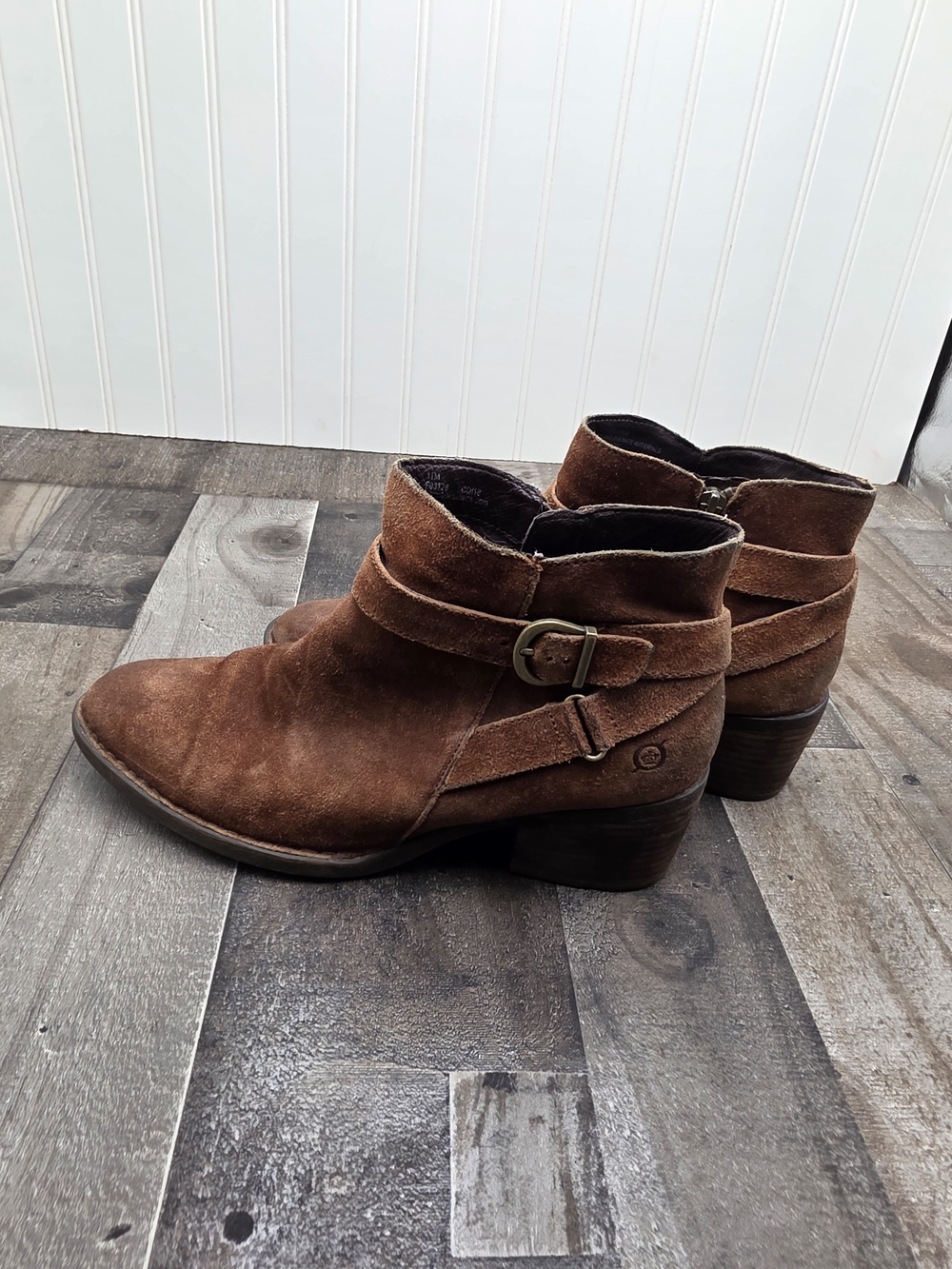 B.O.C. Women's Brown Suede Ankle Boots with Strap and Buckle